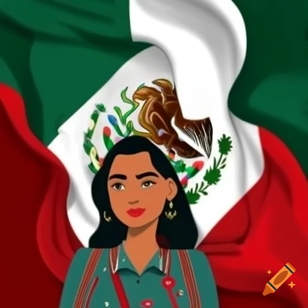 Loyal and honorable woman with Mexican flag in background
