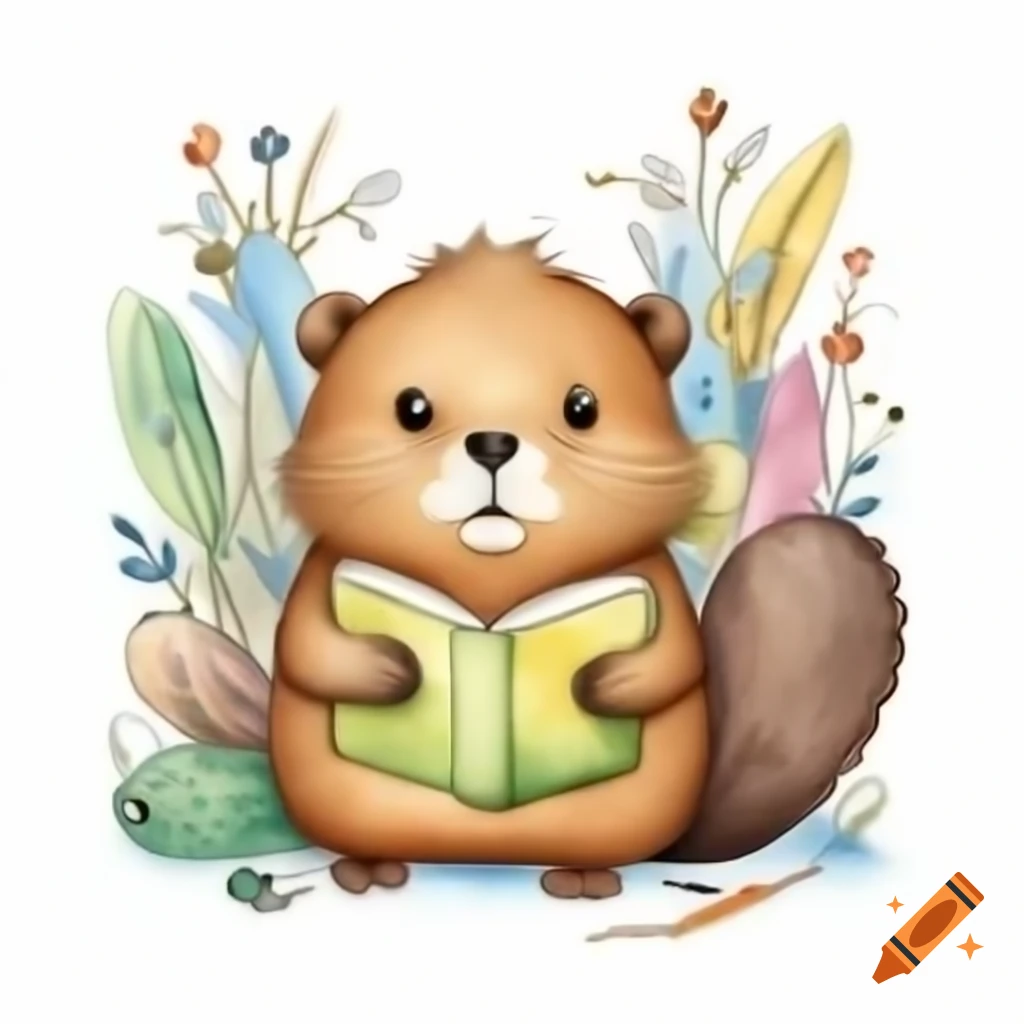 Smiling beaver in coloring book style with intricate linework