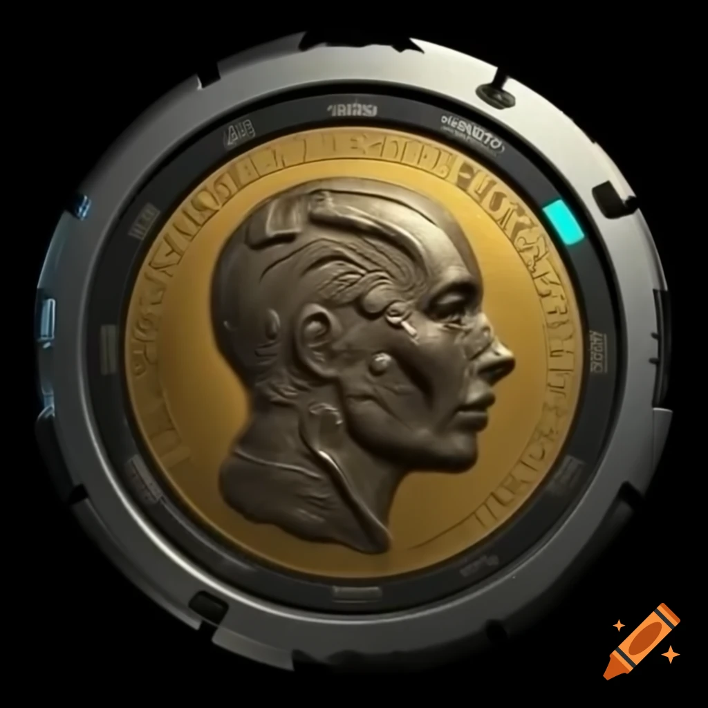 Futuristic sci-fi token currency design in high detail