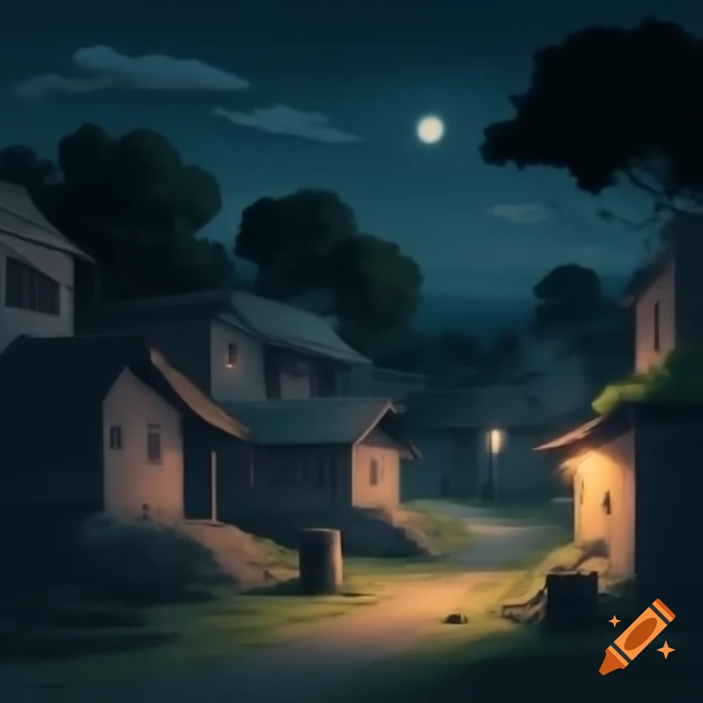 Peaceful Indian village at night with glowing moonlight