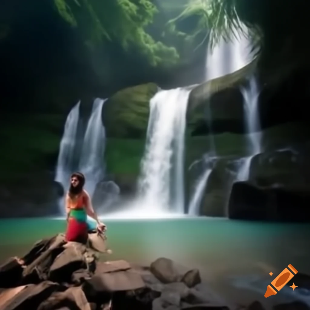 Thai girl splashing into water
