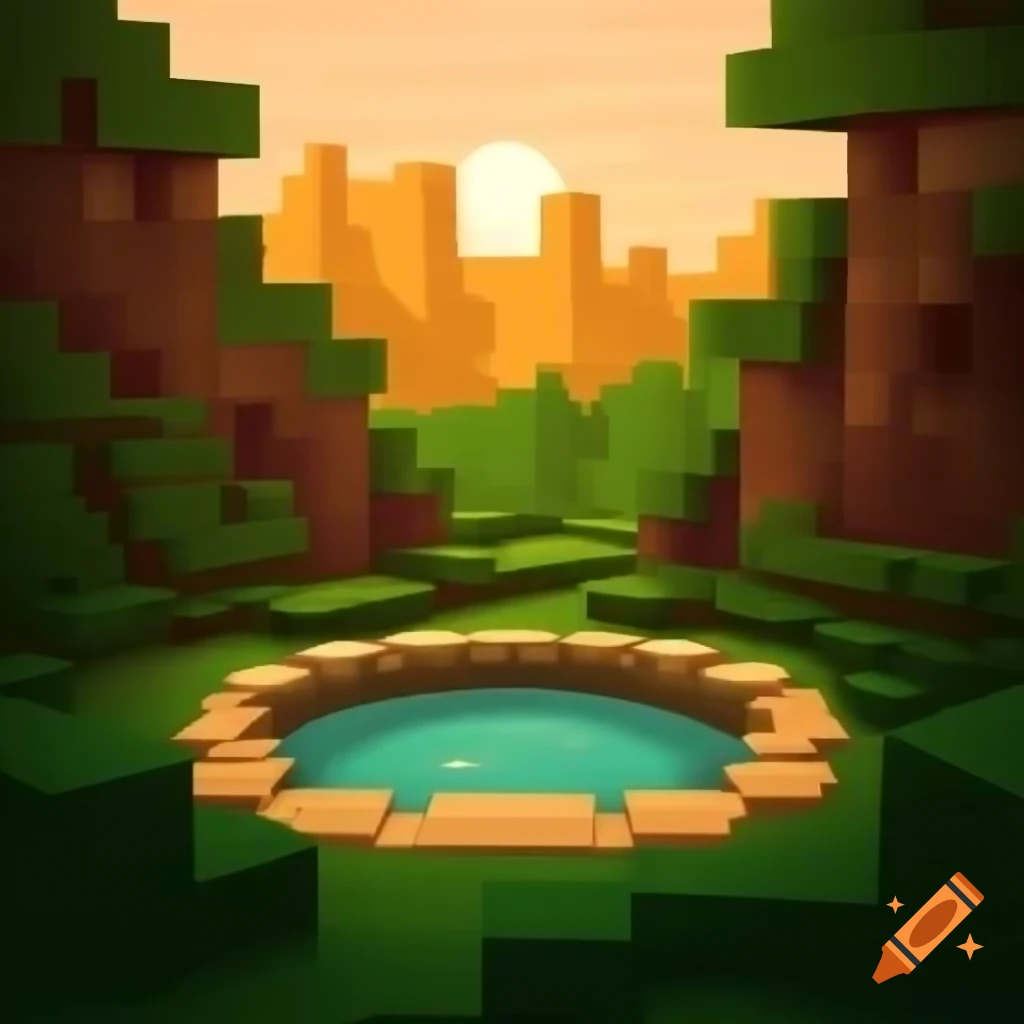 Tranquil jacuzzi in lush Minecraft landscape with vibrant flora