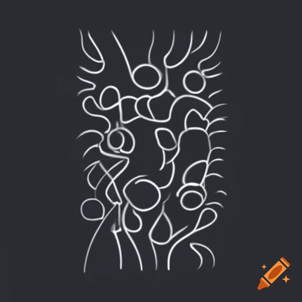 Abstract expressionistic composition featuring lines, hairs, and swirls