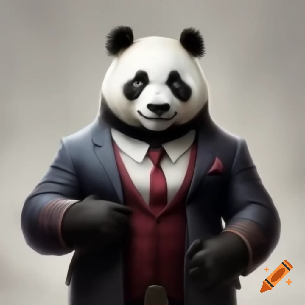Anime panda in a suit striking a pose