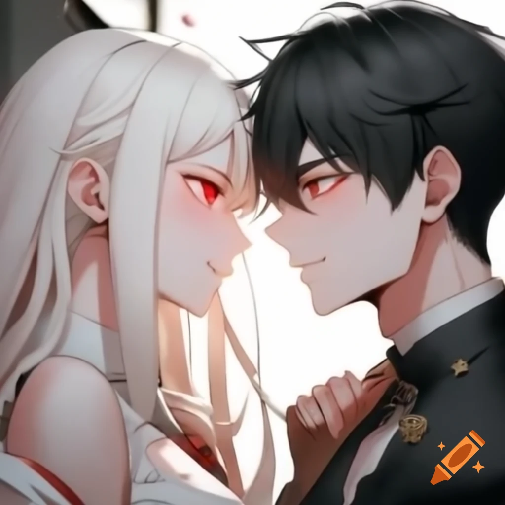 Manhwa cover featuring an albino girl with red eyes and a man with black hair and brown eyes
