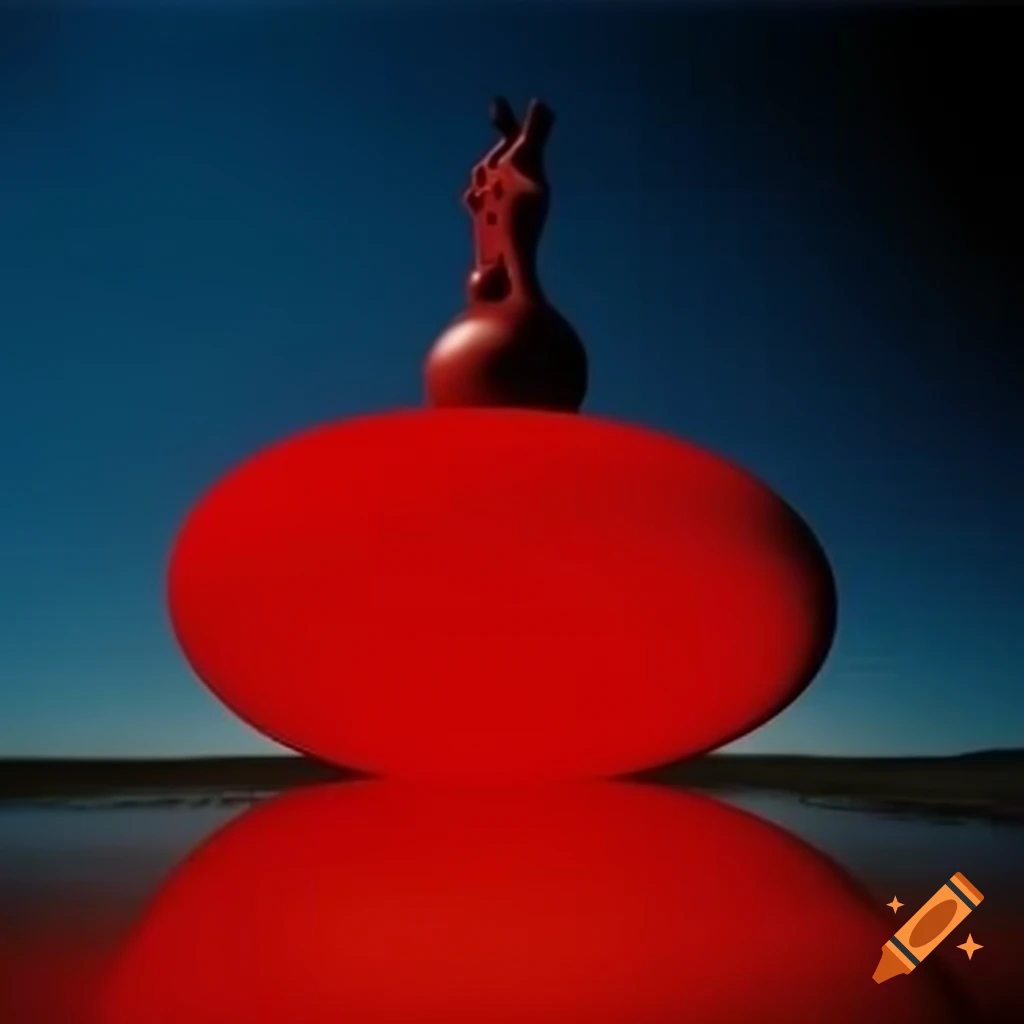 Pop surreal photography featuring a red glass statue