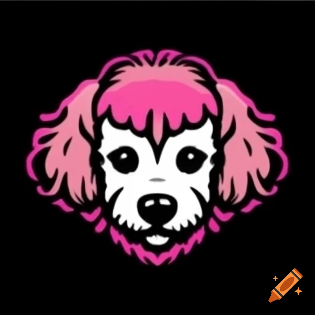 Company logo featuring poodle with pink ears on black background
