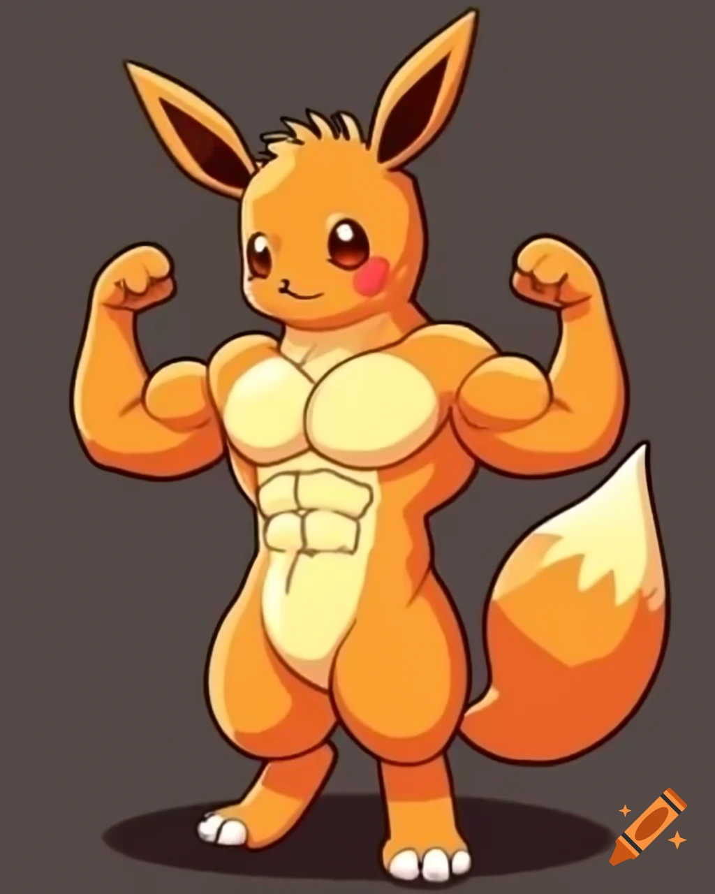 Muscular anthro Eevee bodybuilder flexing muscles in furry art style