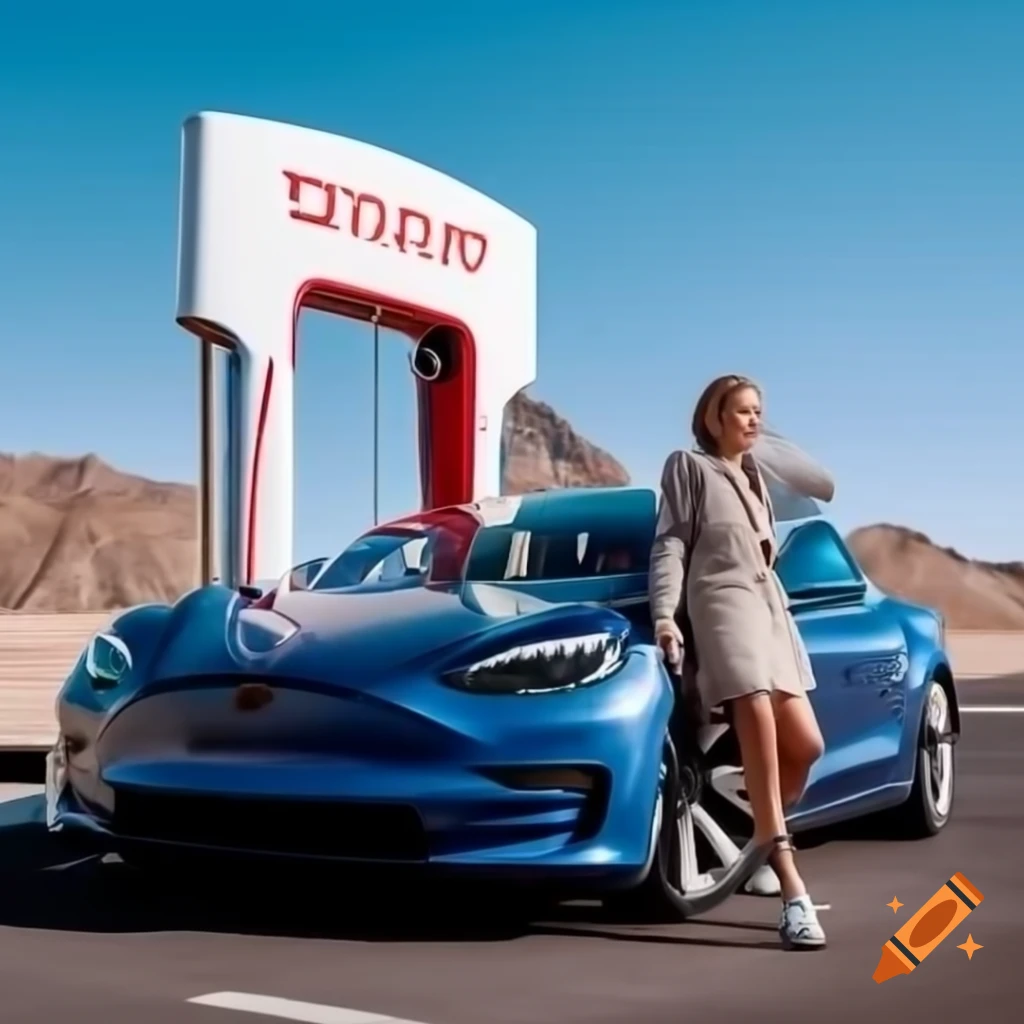 Woman standing in front of Tesla Model Y