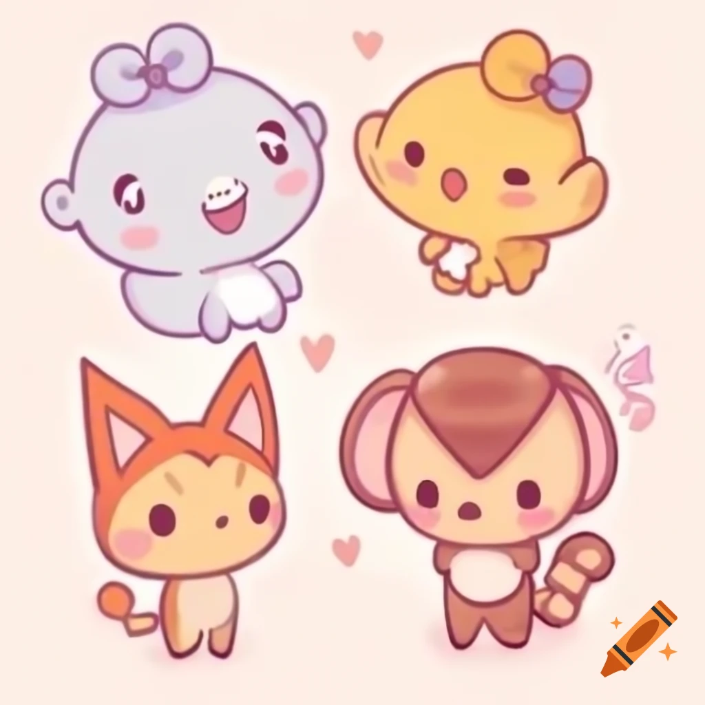Combination of cute characters and friends