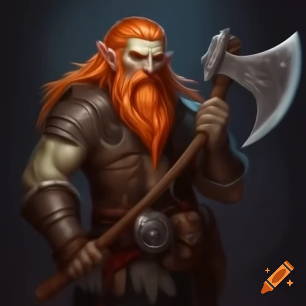 Wild magic barbarian halfling with orange hair and battle axe