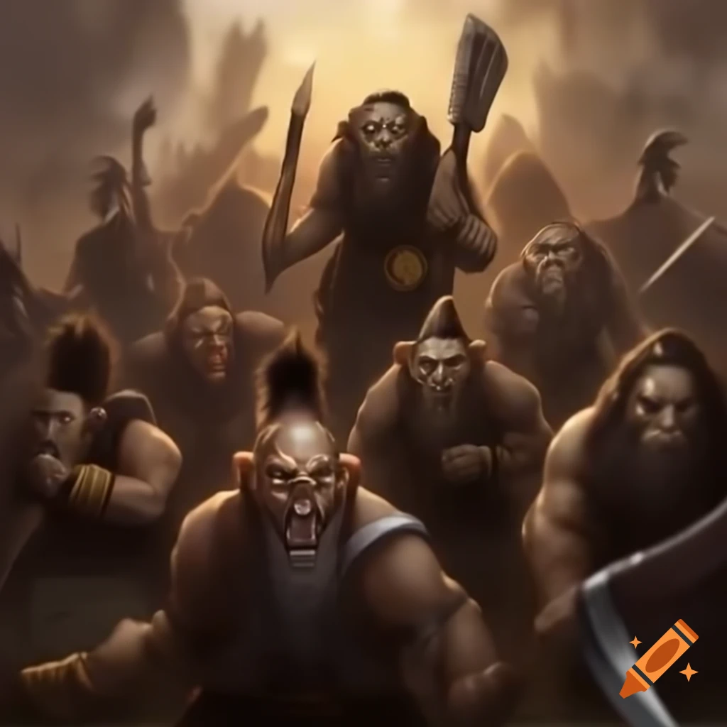 Group of troll warriors preparing for battle in dark fantasy setting