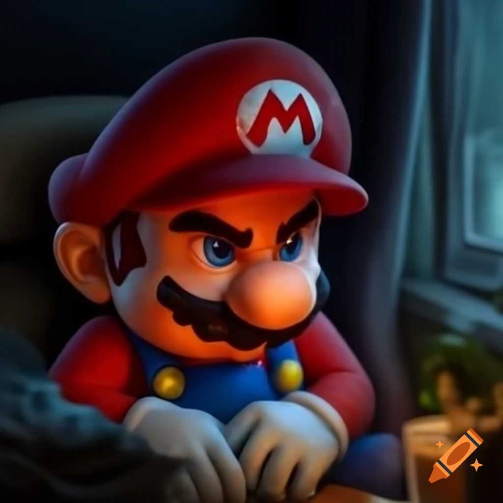 Emotional depiction of a depressed Mario character