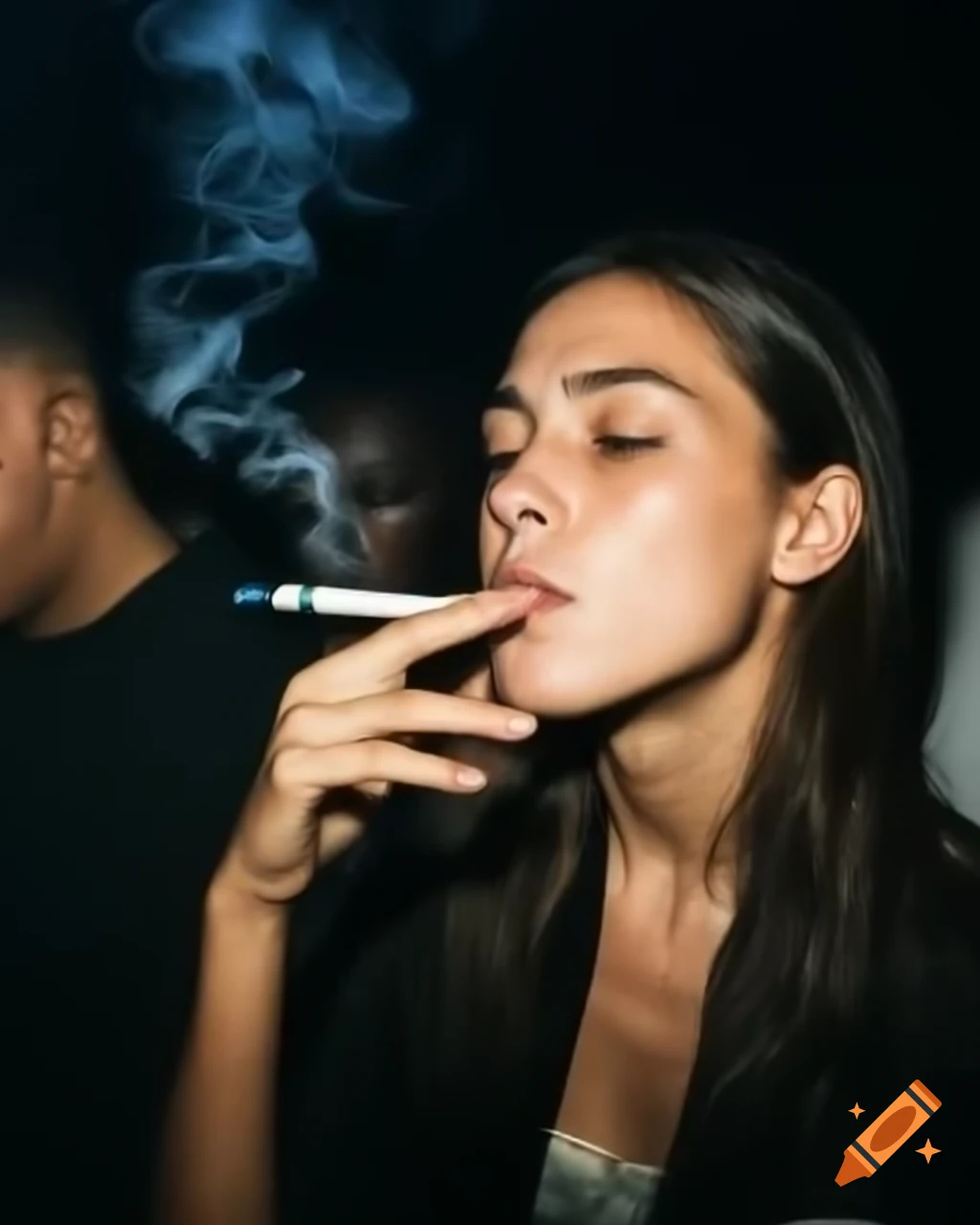 Student enjoying a smoke at a lively party