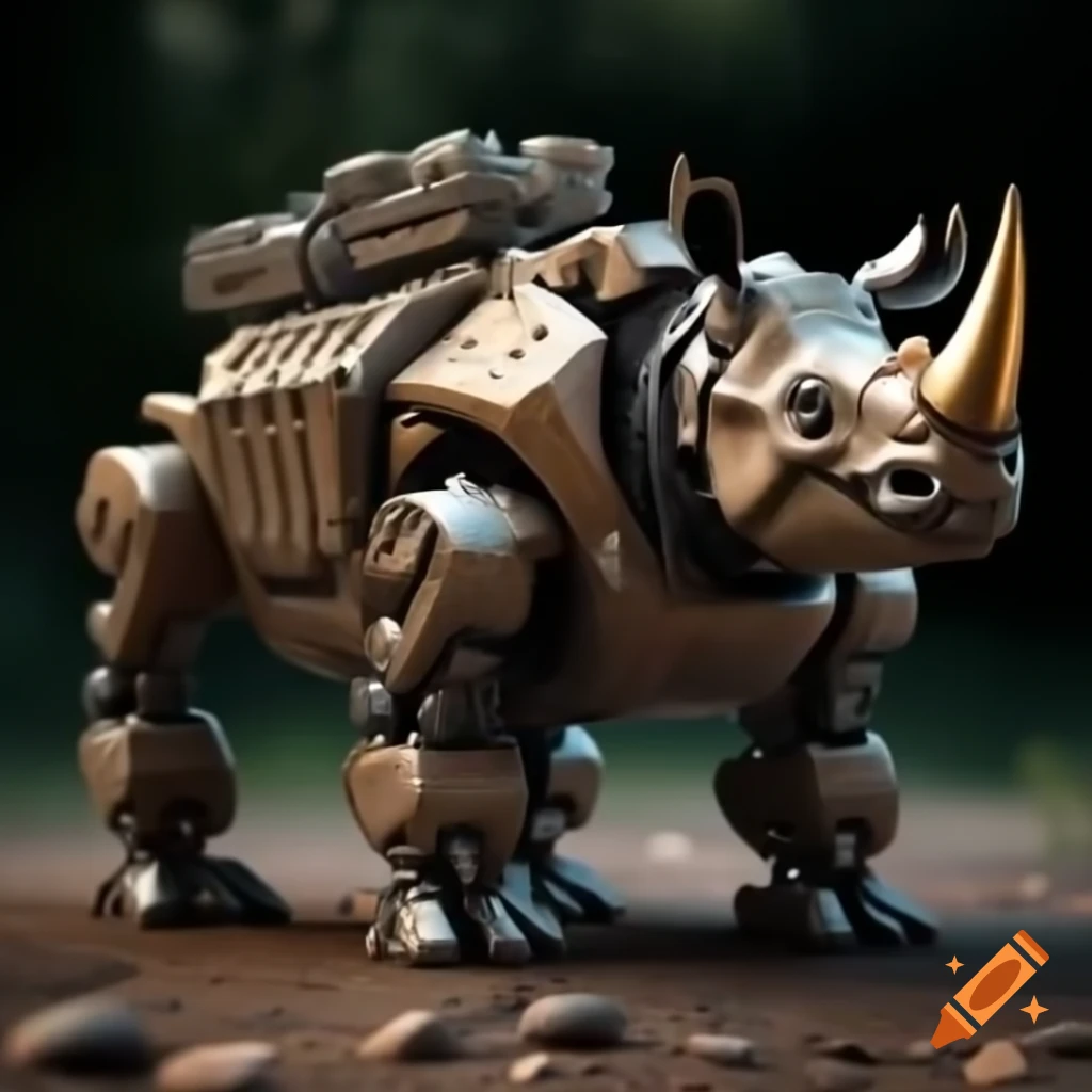 Robot rhinoceros space adventurer exploring the cosmos