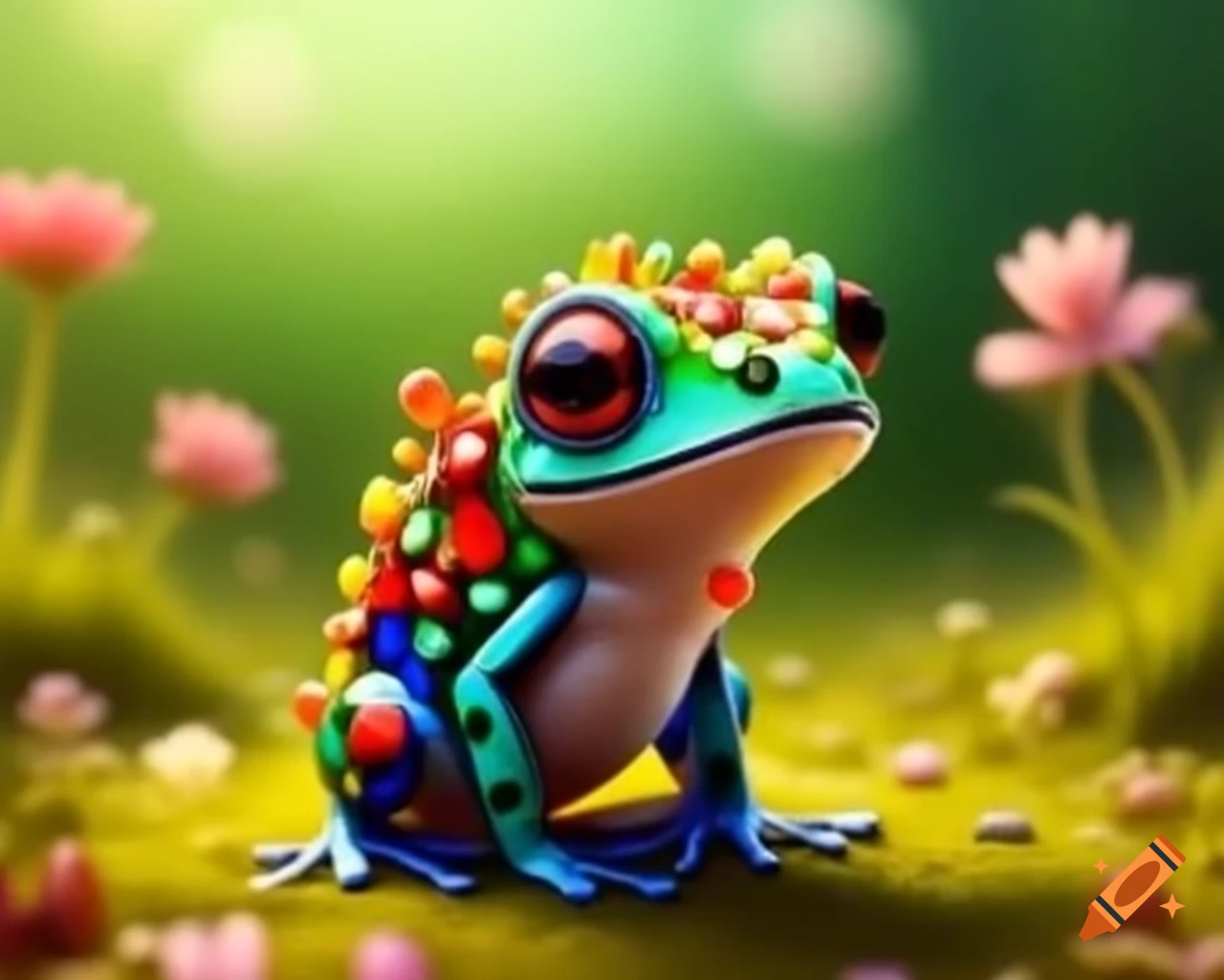 Vibrant stained-glass frog with colorful patterns on smooth counter