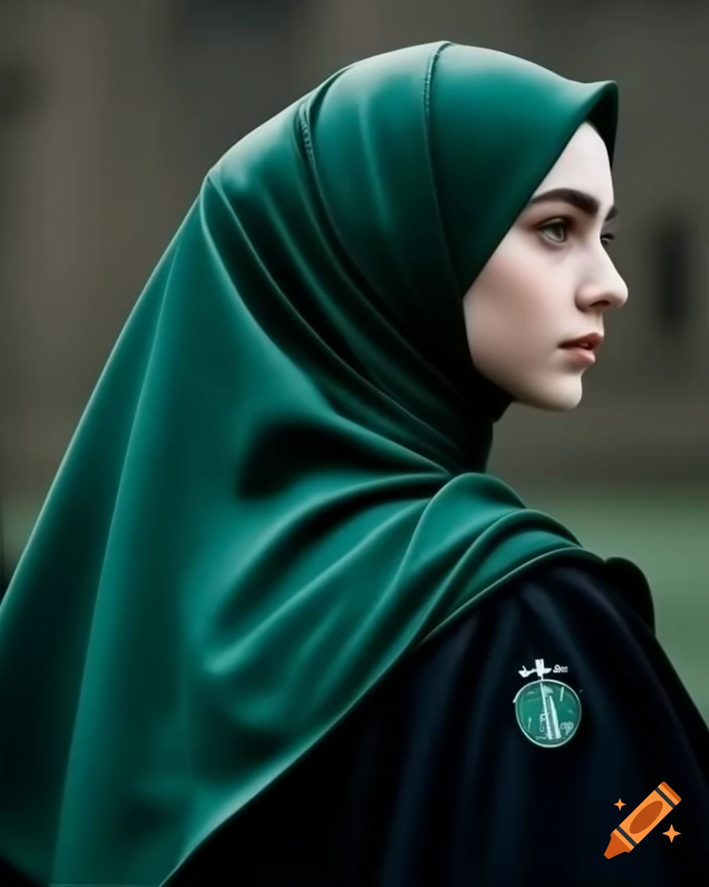 Slytherin girl wearing a hijab in full length
