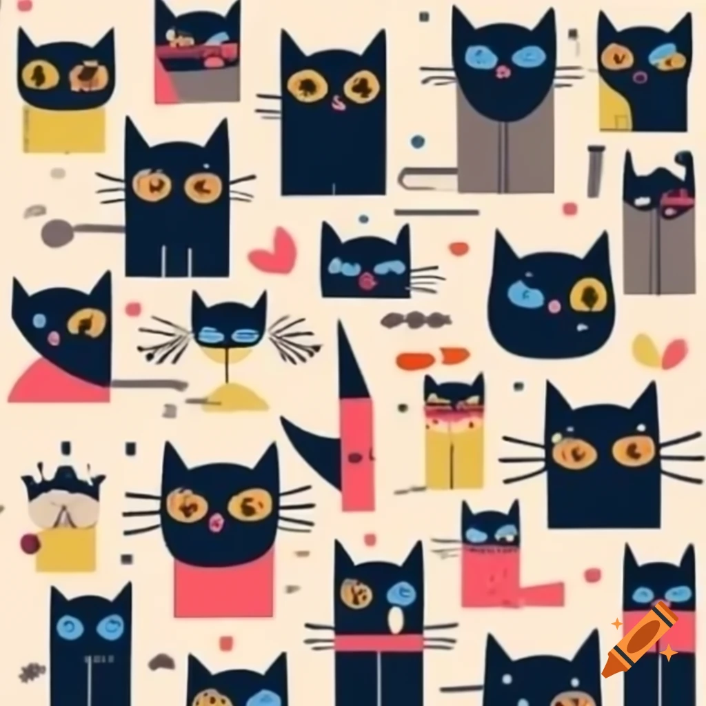 Collection of 30+ cute black cat characters with various expressions