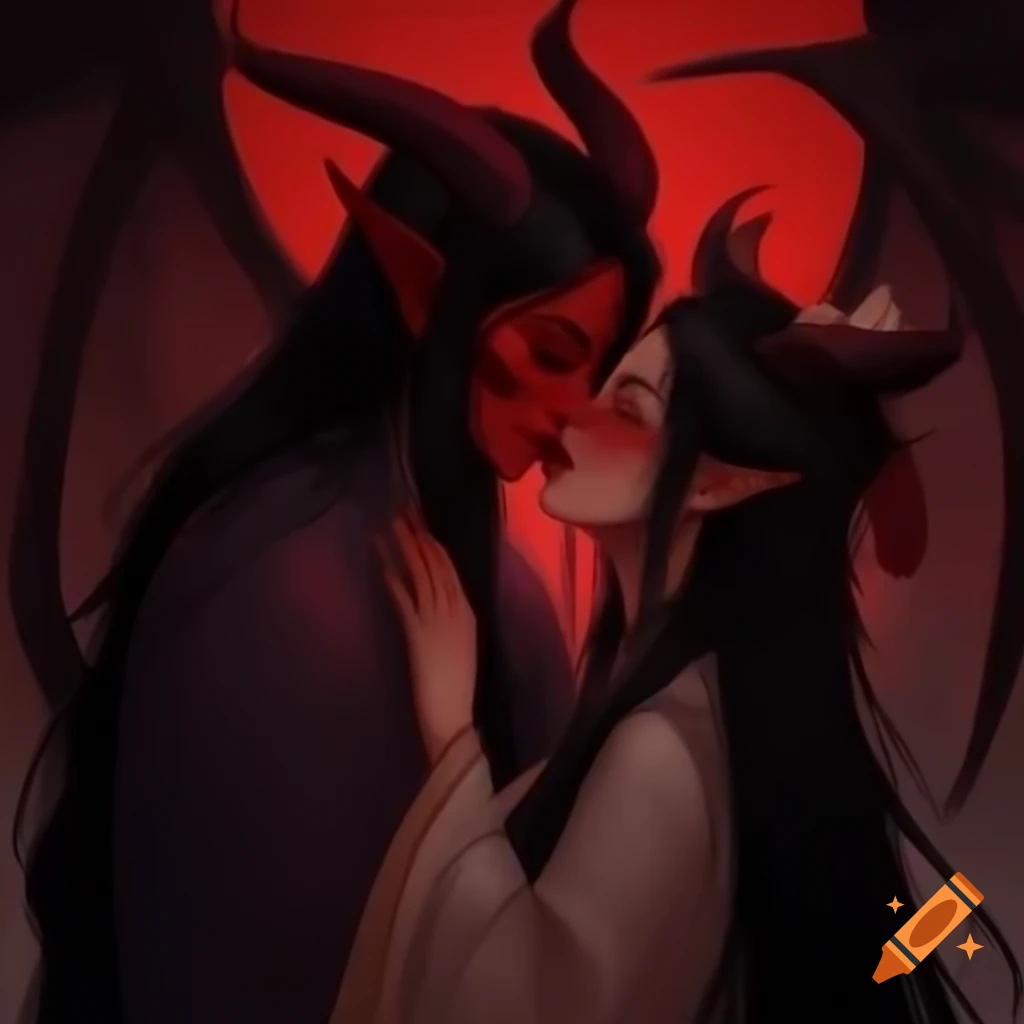 Art depicting demon and angel in forbidden love with name Melody