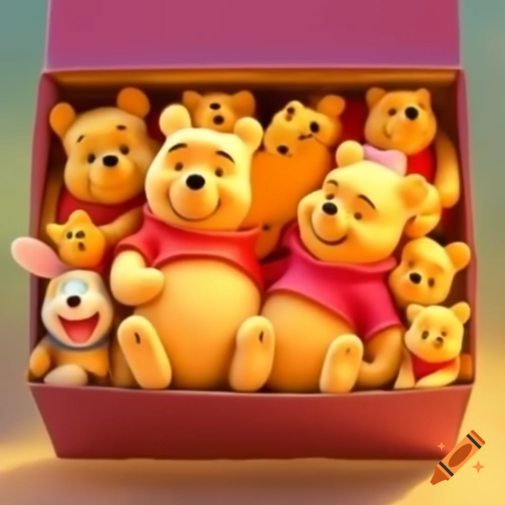Box featuring various winnie the pooh characters on craiyon