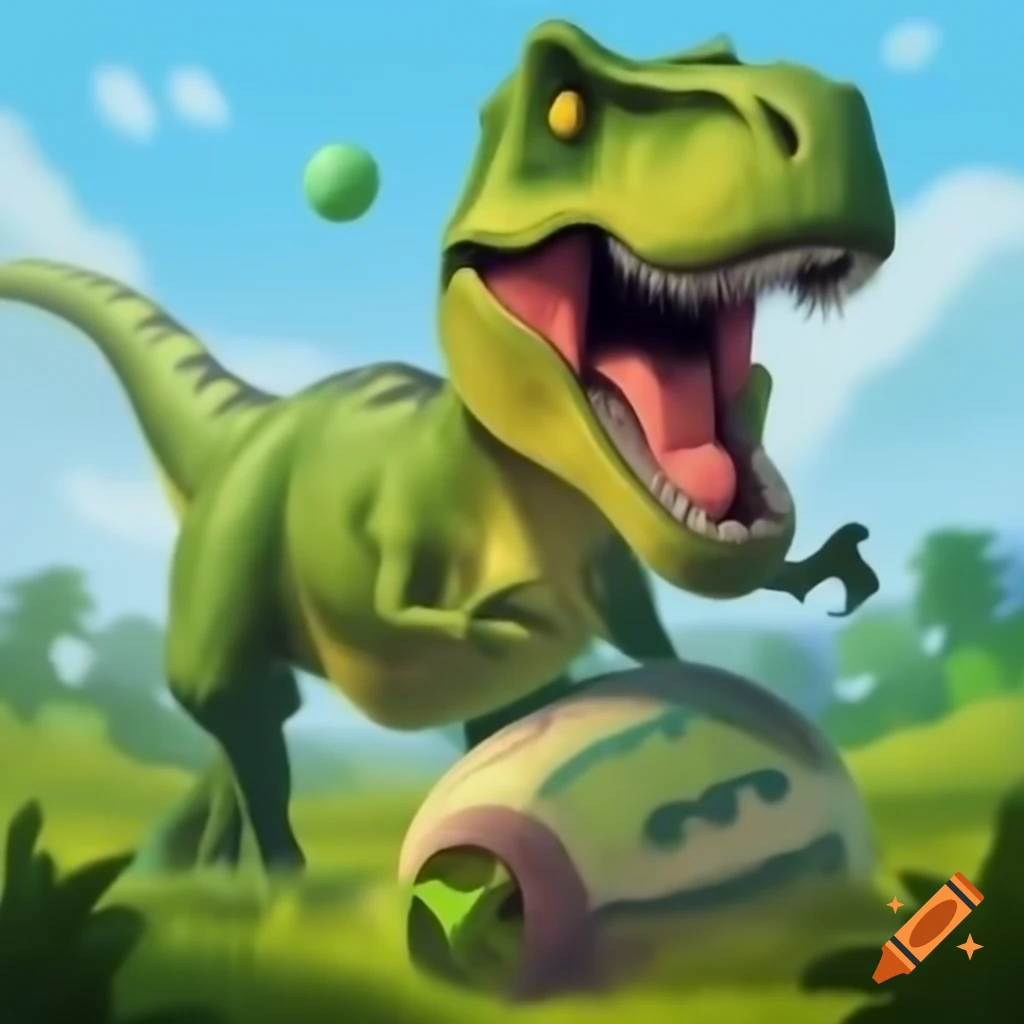 T-Rex playing basketball in a fun and whimsical scene