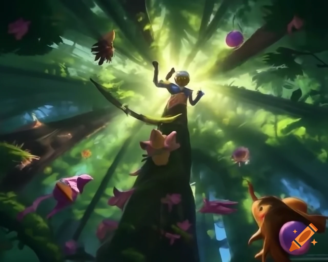 Dense forest with tall trees and vibrant plants reaching for the sun