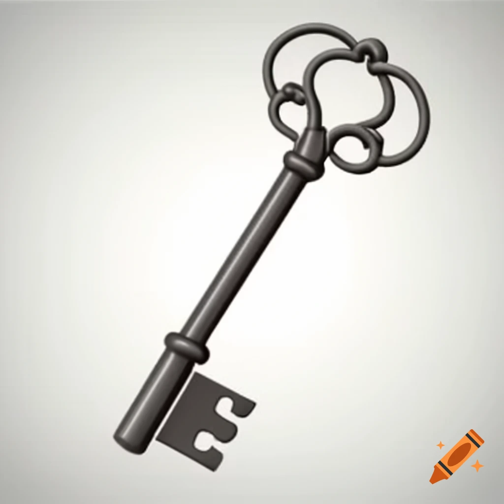 Solitary iron skeleton key on neutral background