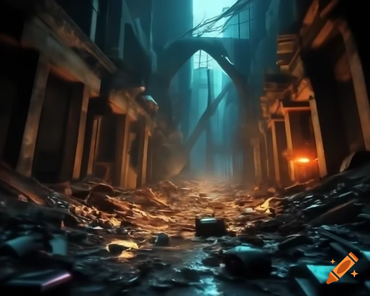 Post-apocalyptic landscape showcasing humanity's struggle to rebuild