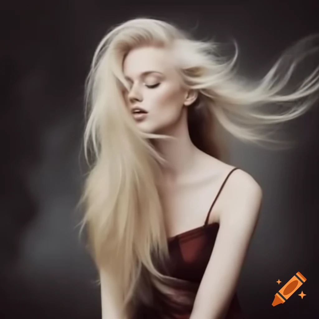 Blonde woman in skirt posing elegantly