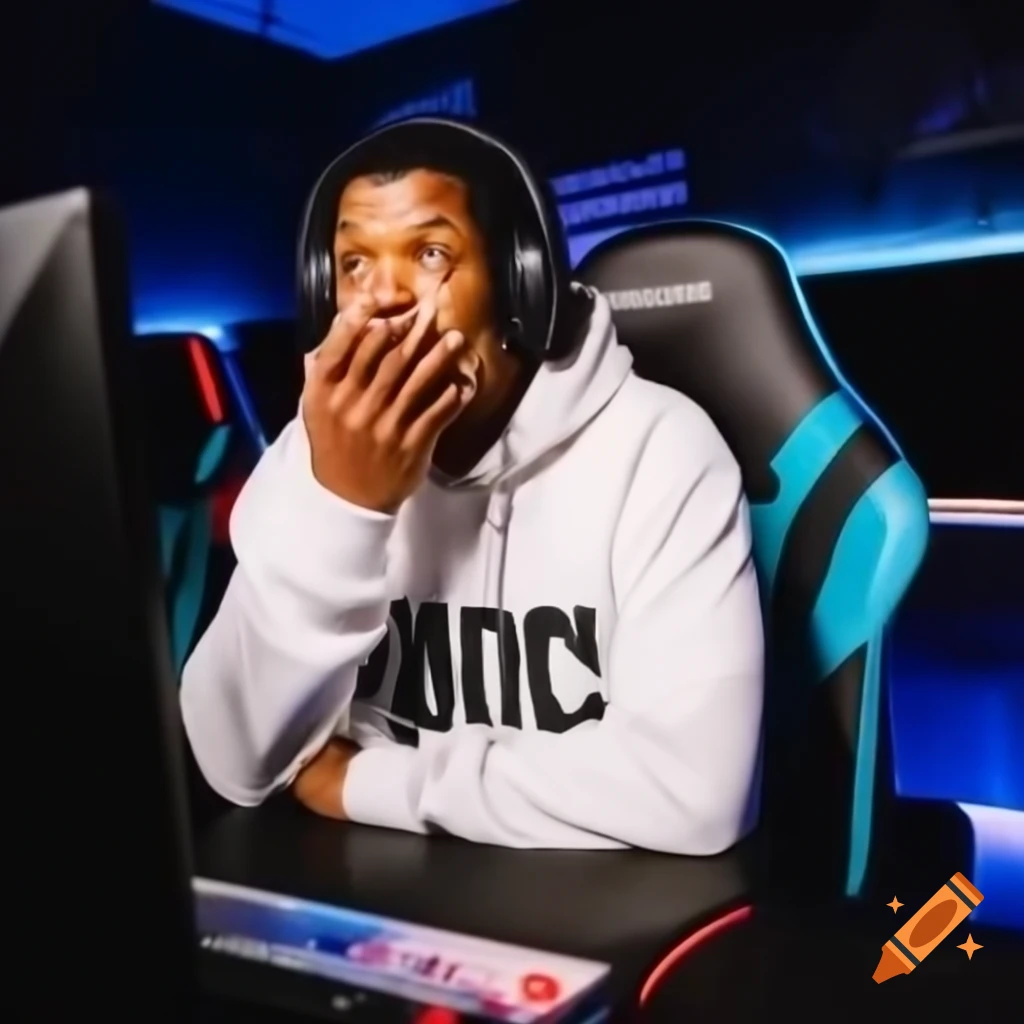 Denzel Washington In Gaming Setup Shocked Expression In White Hoodie 