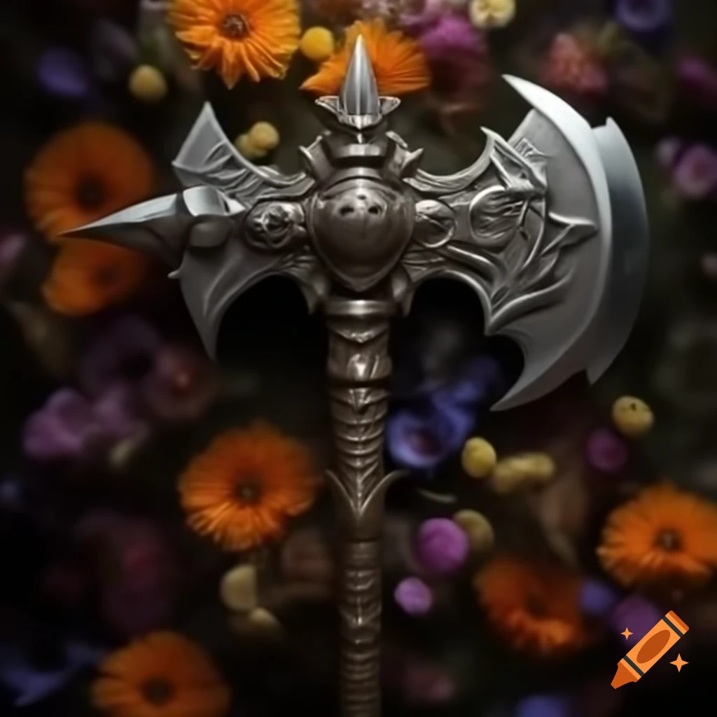Intricate battleaxe adorned with beautiful flowers