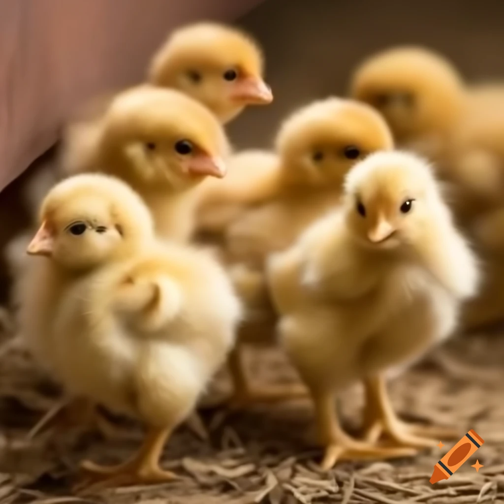 Chicks in a poultry farm setting