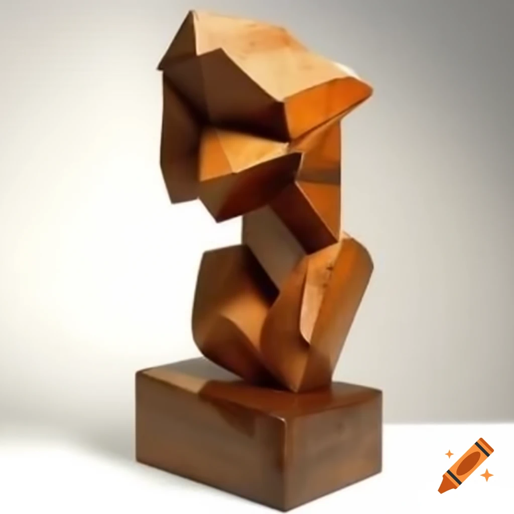 Cubist sculpture of a female figure crafted from rough painted wood