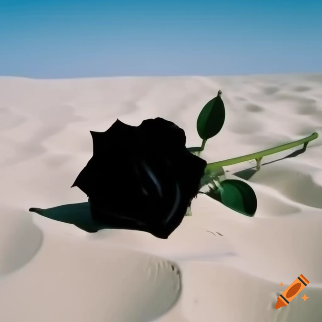 Black rose growing in sandy desert