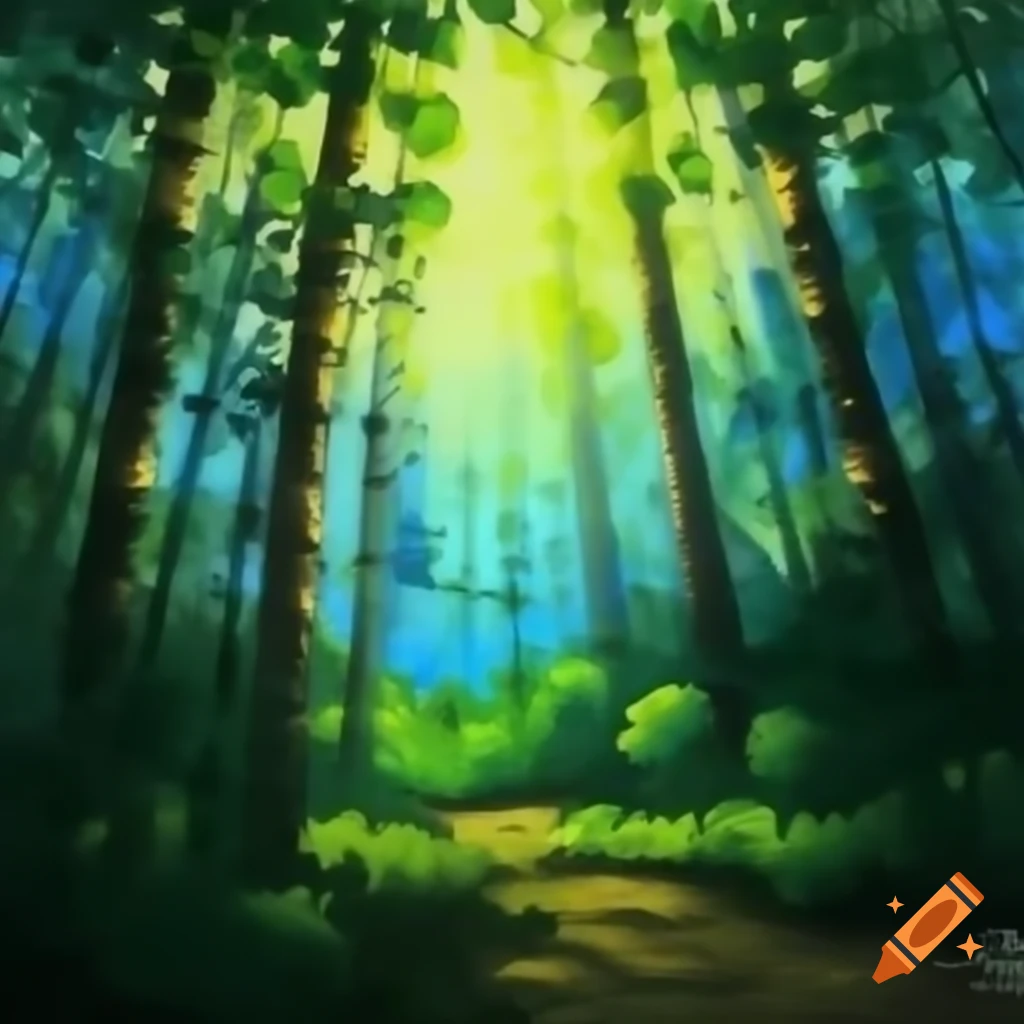 Artistic representation of a forest using oil pastel technique