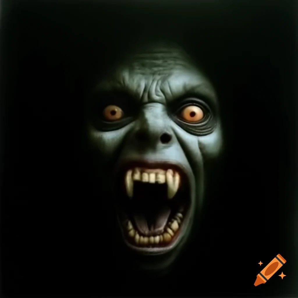 Dark vintage image of a scary monster with a split face