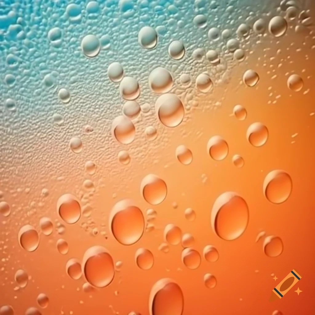 Bubbles in orange, blue, and brown on plain background