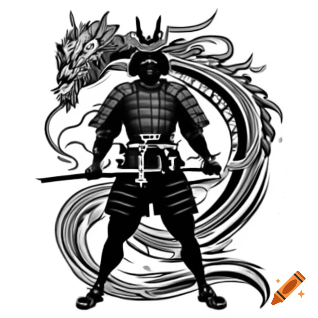 Samurai with dragon swirling around him