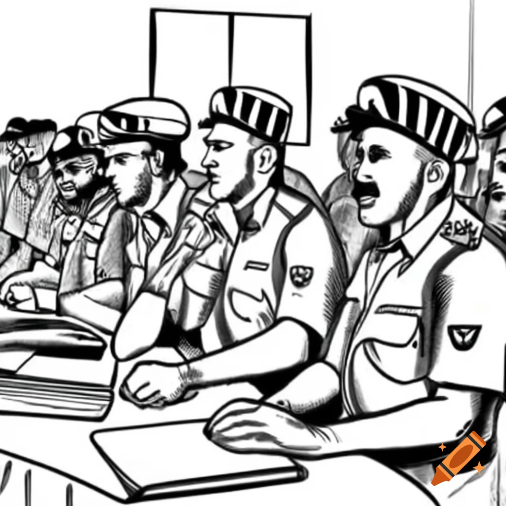 African policemen gathered in a meeting room