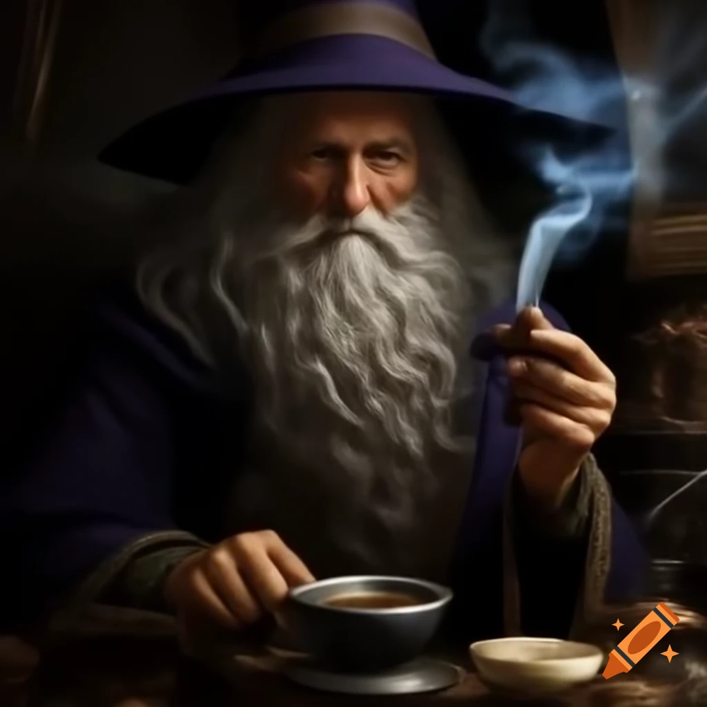 Wizard smoking tobacco, fantasy setting