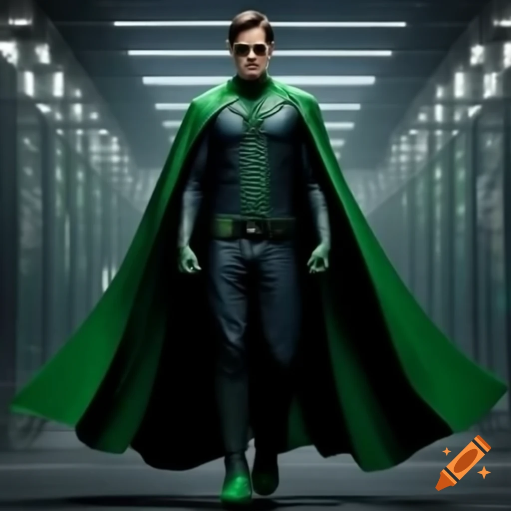 Matrix-inspired fashion with cape superhero suit