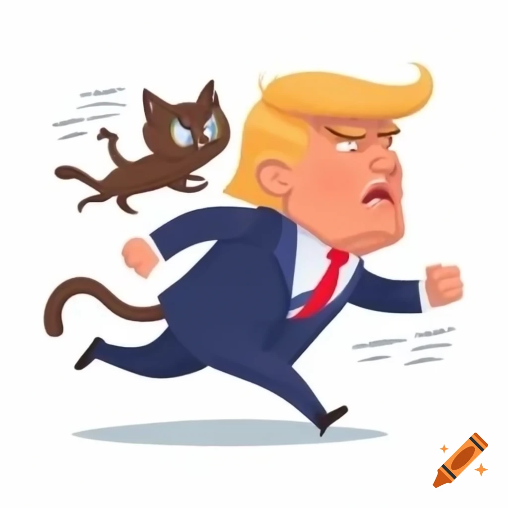 Trump fleeing from angry cats and dogs