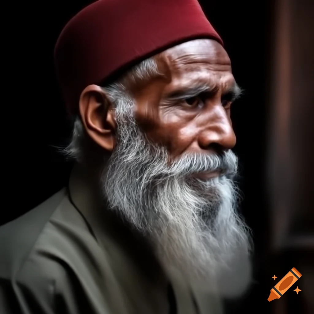 Semi-profile portrait of an elderly Oriental man