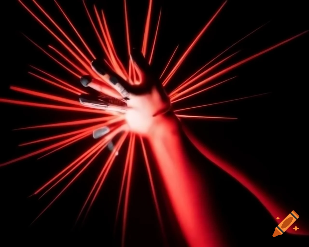 Arm with bright red aura and sharp red needles