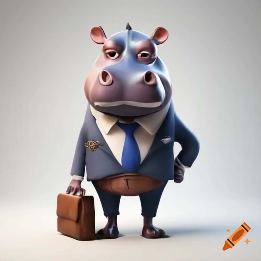 Cartoon hippo in tailored accounting suit showcasing financial analysis
