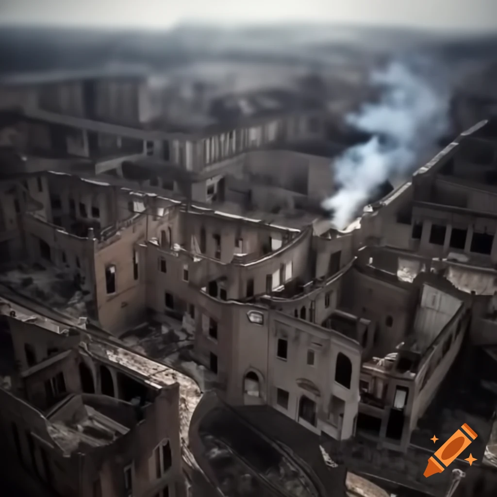 Aerial view of Stalingrad during World War II showing urban devastation