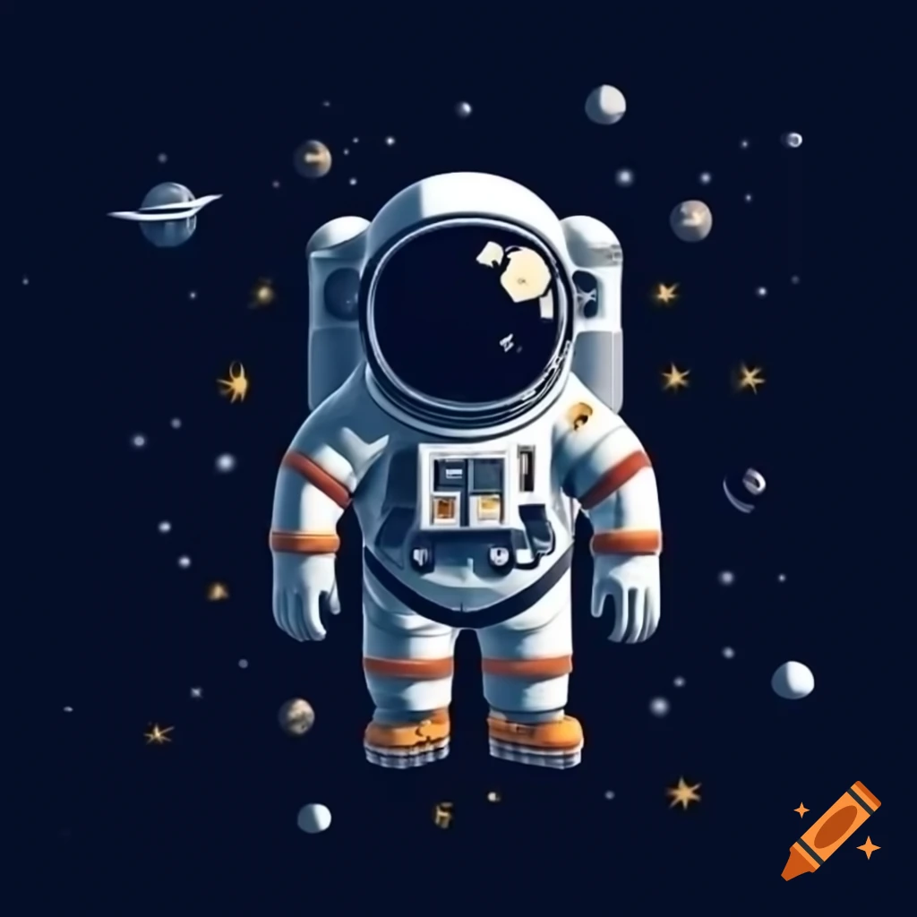 Astronaut floating in space against a starry background