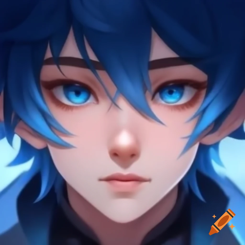 Young man with blue eyes and blue hair