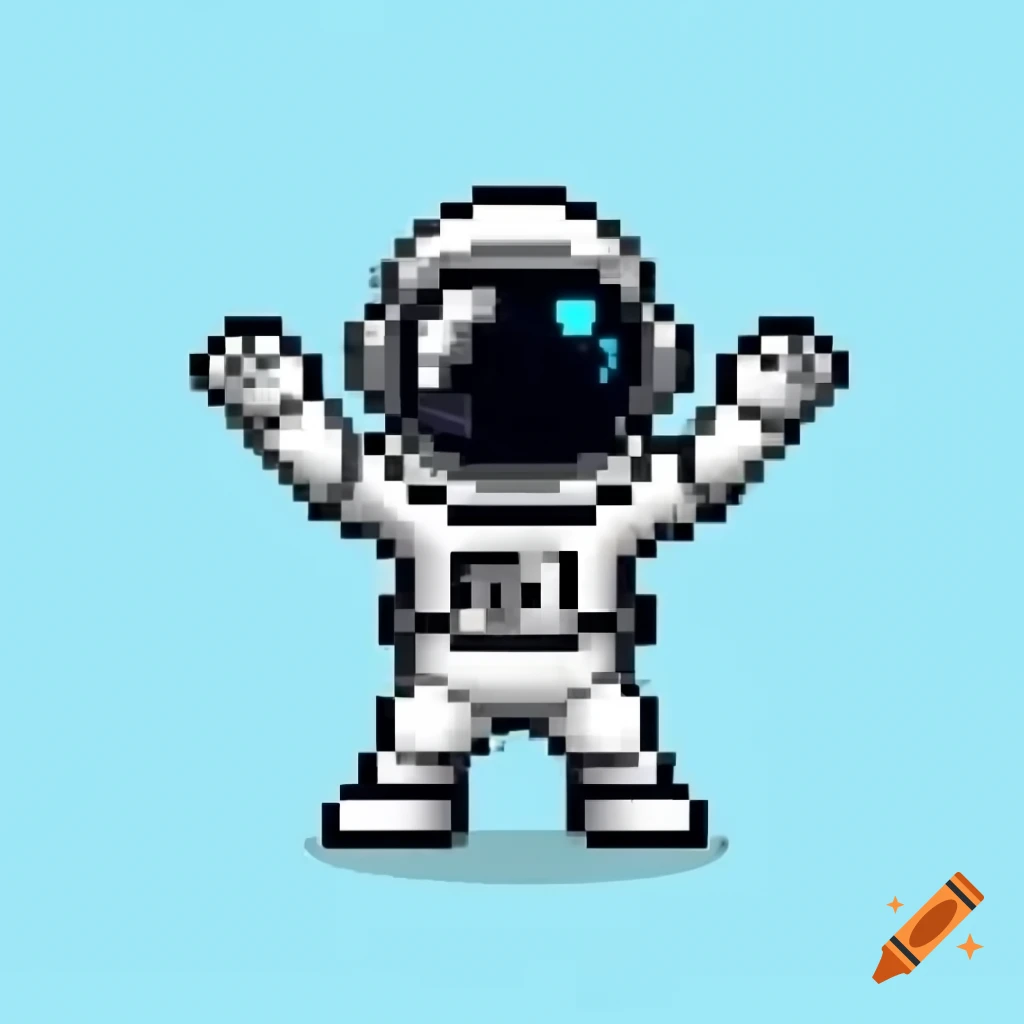 Pixelated astronaut with arms outstretched