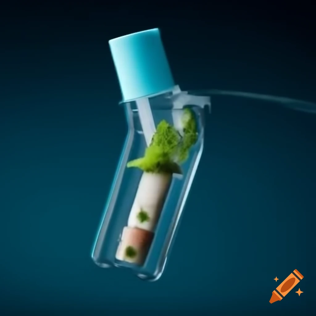 Futuristic glass inhaler with bio-enhanced air mister and personalized vegetable printer